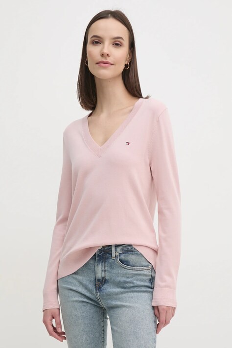 Sveter Tommy Hilfiger dámsky, ružová farba, tenký, WW0WW40098