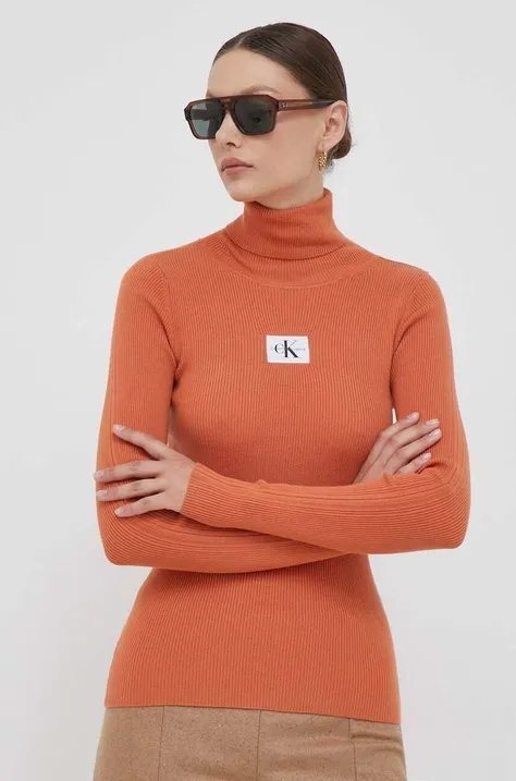 Pulover Calvin Klein Jeans ženski, oranžna barva