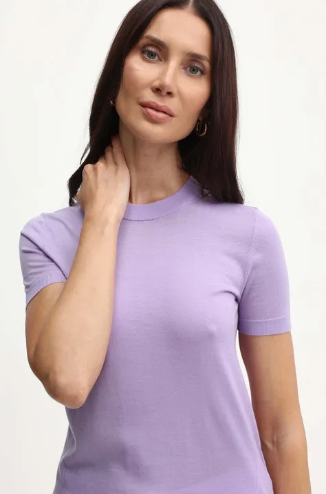 BOSS sweter wełniany damski kolor fioletowy lekki