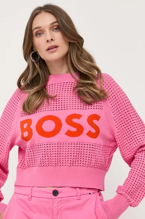 Pulover BOSS za žene, boja: ružičasta, lagani