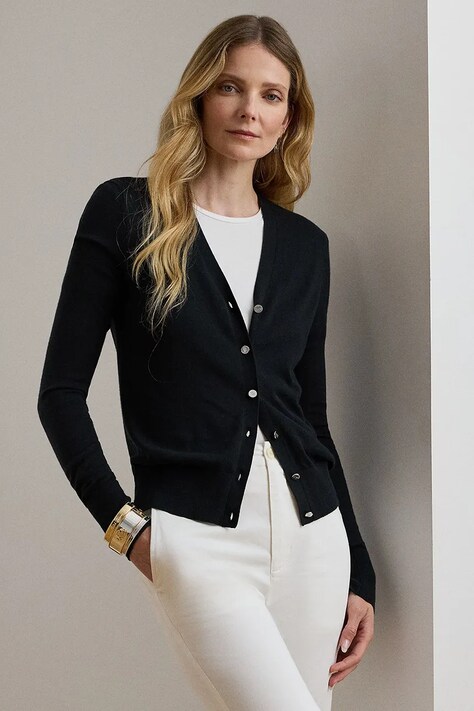 Πλεκτή ζακέτα Lauren Ralph Lauren χρώμα: μαύρο