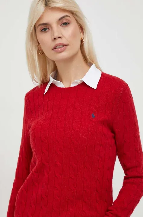 Vuneni pulover Polo Ralph Lauren za žene, boja: crvena, lagani