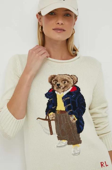 Pamučni pulover Polo Ralph Lauren boja: bež