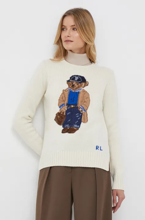 Μάλλινο πουλόβερ Polo Ralph Lauren γυναικεία, χρώμα: μπεζ