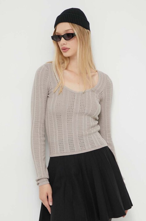 Hollister Co. pulover femei, culoarea bej, light