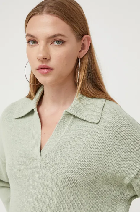 Памучен пуловер Hollister Co. в зелено от лека материя