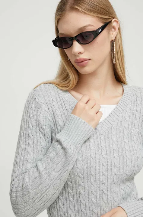 Пуловер Hollister Co. дамски в сиво от лека материя