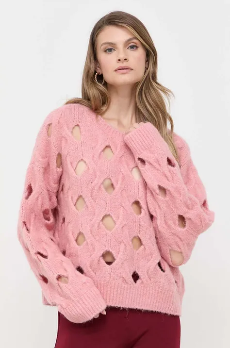 Vlnený sveter Pinko dámsky, ružová farba, teplý