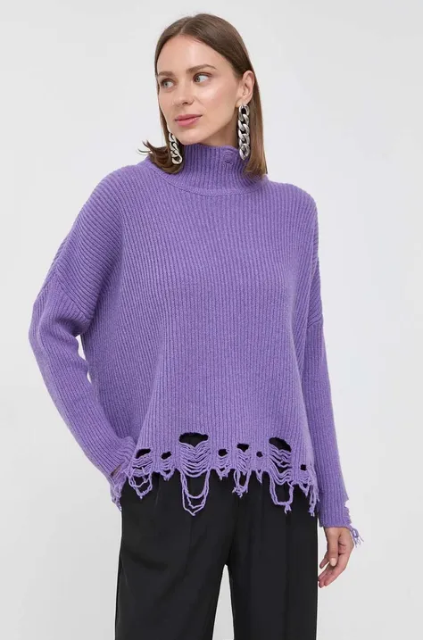 Pinko pulover de lana femei, culoarea violet, cu guler