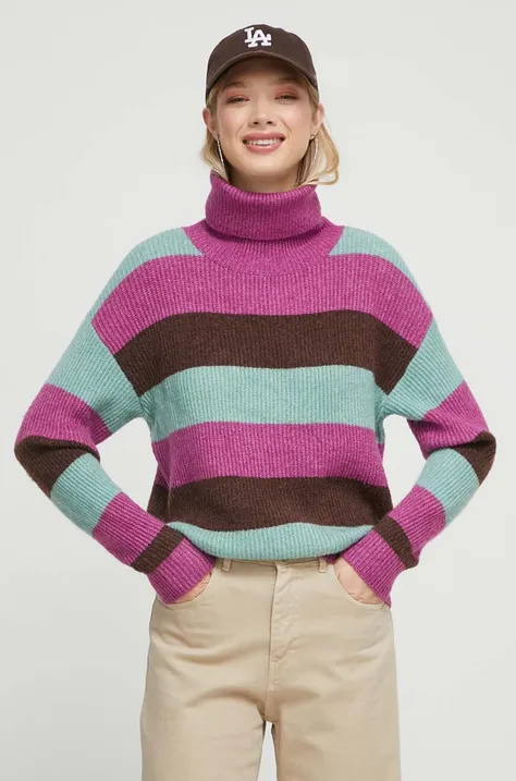 Roxy sweter damski kolor turkusowy z golfem