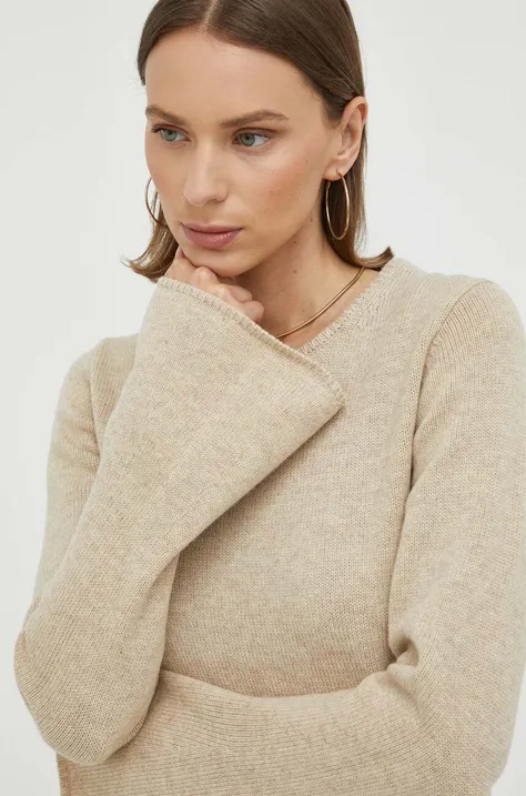 By Malene Birger sweter wełniany damski kolor beżowy