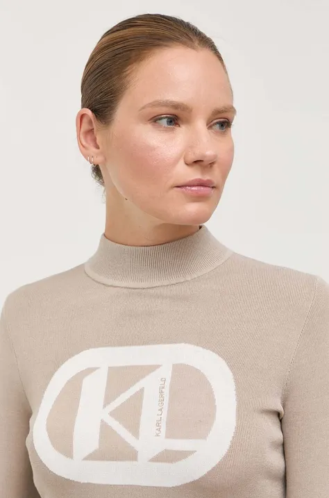 Karl Lagerfeld pulóver könnyű, női, bézs, félgarbó nyakú
