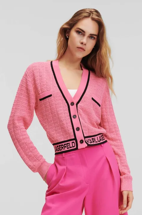 Kardigan Karl Lagerfeld za žene, boja: ružičasta, lagani