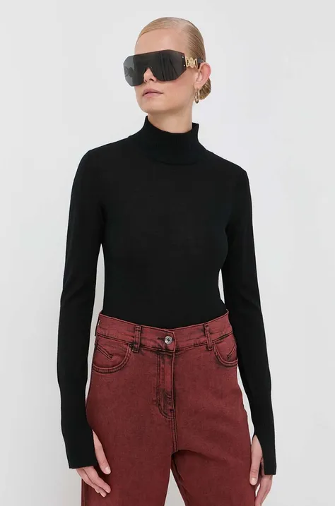 Patrizia Pepe sweter wełniany damski kolor czarny lekki z półgolfem