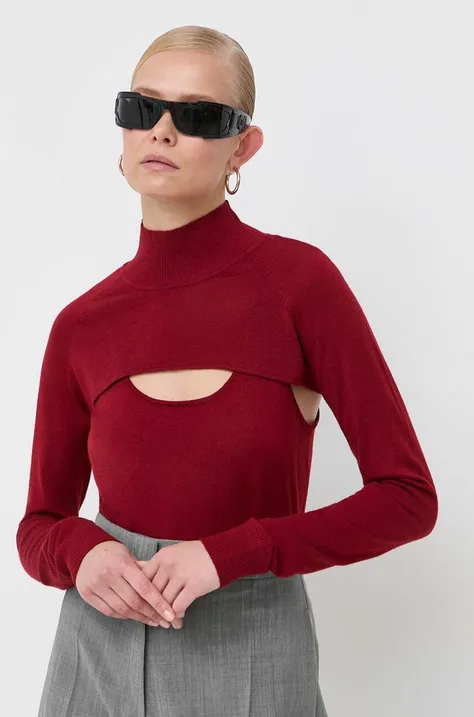 Vuneni pulover Patrizia Pepe za žene, boja: crvena, lagani, s poludolčevitom