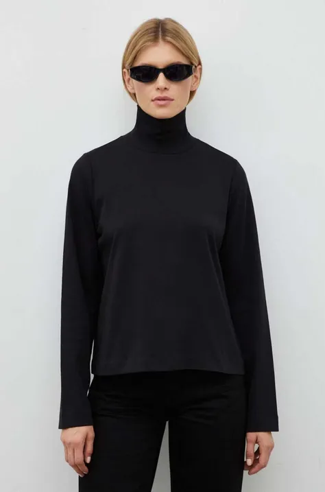 Bavlnené tričko s dlhým rukávom Drykorn čierna farba, s rolákom