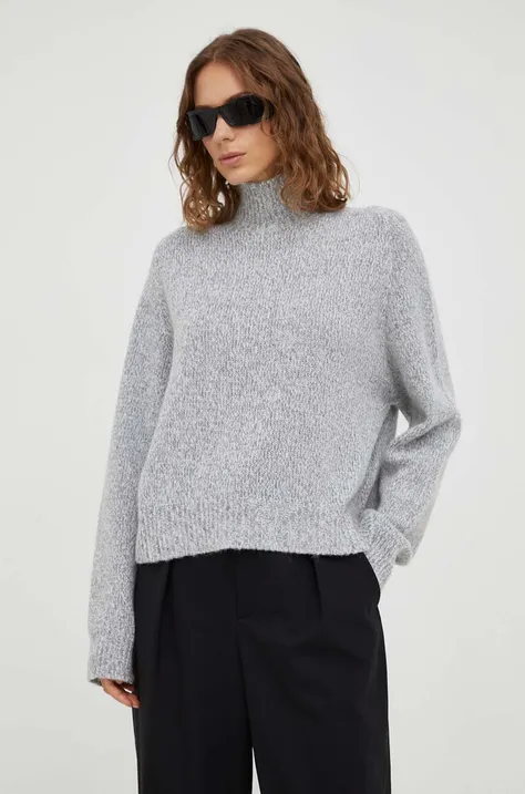 Drykorn sweter z domieszką wełny damski kolor szary z półgolfem