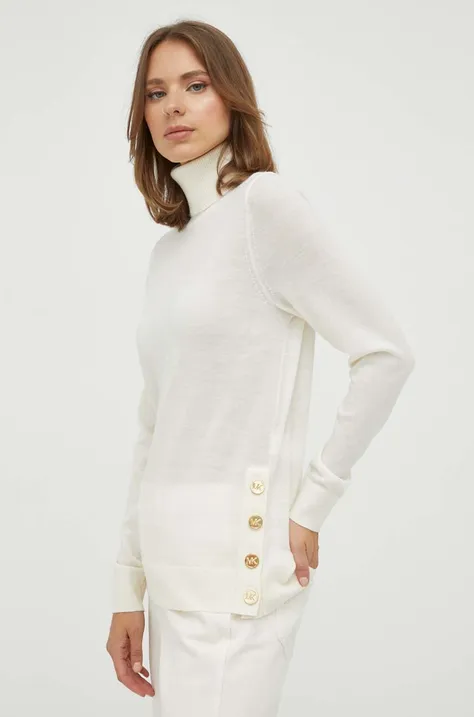 Vuneni pulover MICHAEL Michael Kors za žene, boja: bež, lagani, s dolčevitom