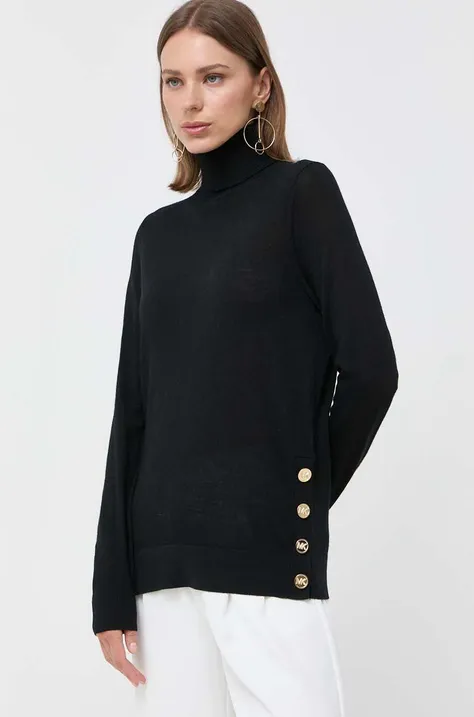 Vlnený sveter MICHAEL Michael Kors dámsky, čierna farba, tenký, s rolákom