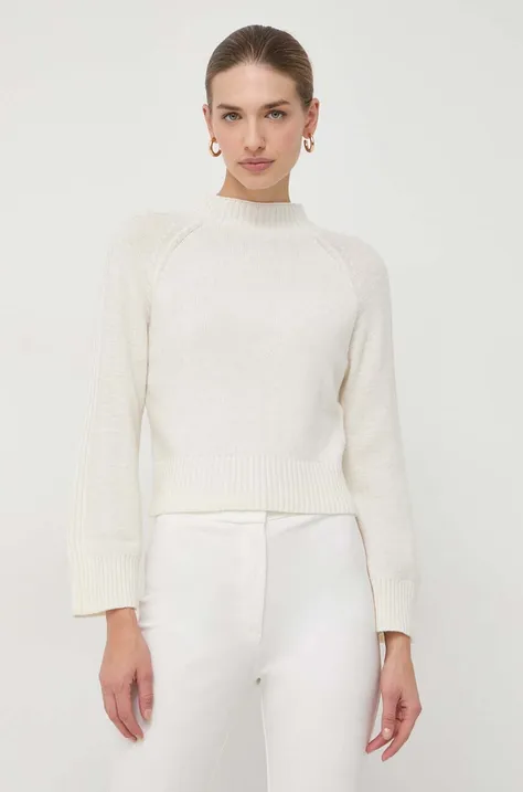 Marella sweter z domieszką wełny damski kolor beżowy lekki z półgolfem