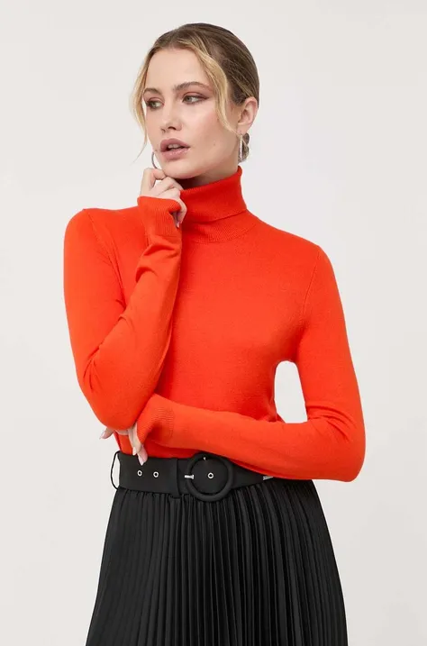 Пуловер Liu Jo дамски в оранжево от лека материя с поло