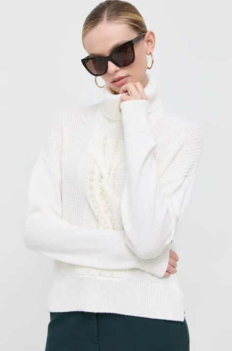 Vlnený sveter Liu Jo dámsky, béžová farba, s rolákom
