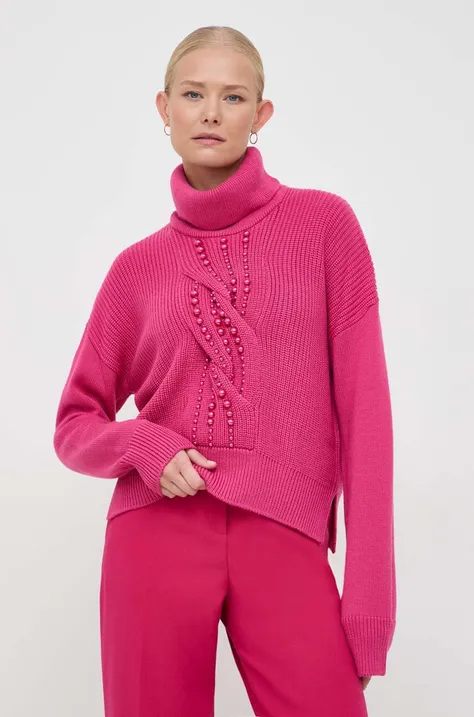 Liu Jo sweter wełniany damski kolor różowy z golfem
