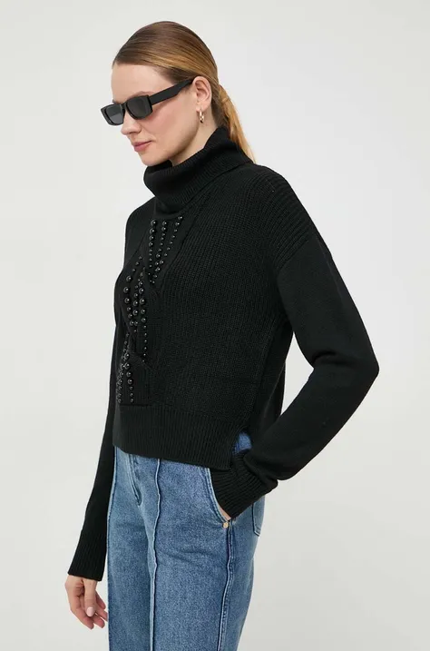 Vuneni pulover Liu Jo za žene, boja: crna, s dolčevitom