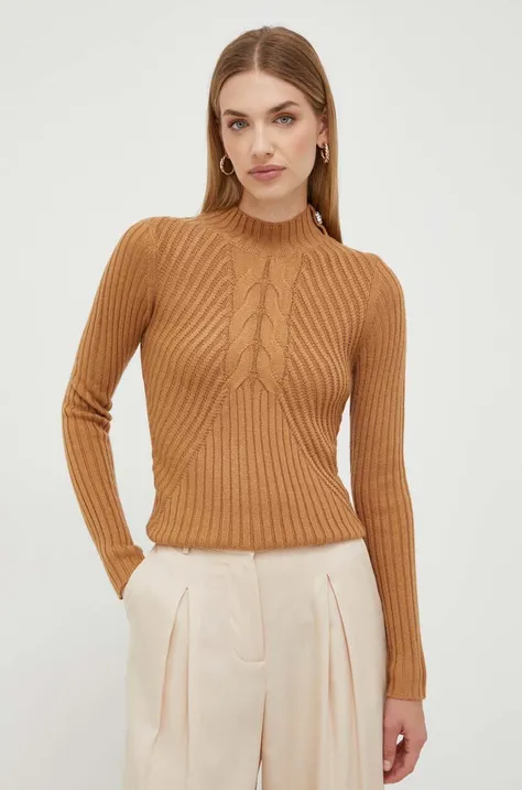 Liu Jo sweter z domieszką wełny damski kolor brązowy z półgolfem