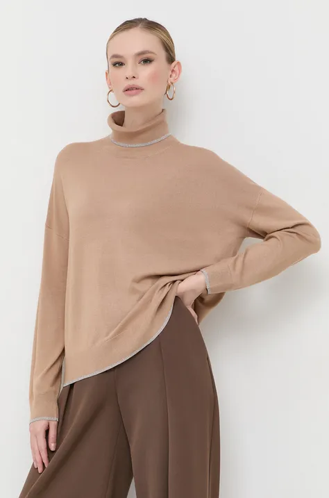 Liu Jo sweter damski kolor brązowy lekki z półgolfem