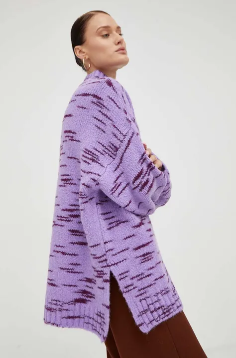 Pulover s dodatkom vune Samsoe Samsoe za žene, boja: ljubičasta, s poludolčevitom