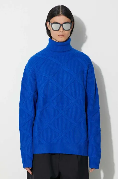 Вълнен пуловер Samsoe Samsoe дамски в синьо от топла материя с поло