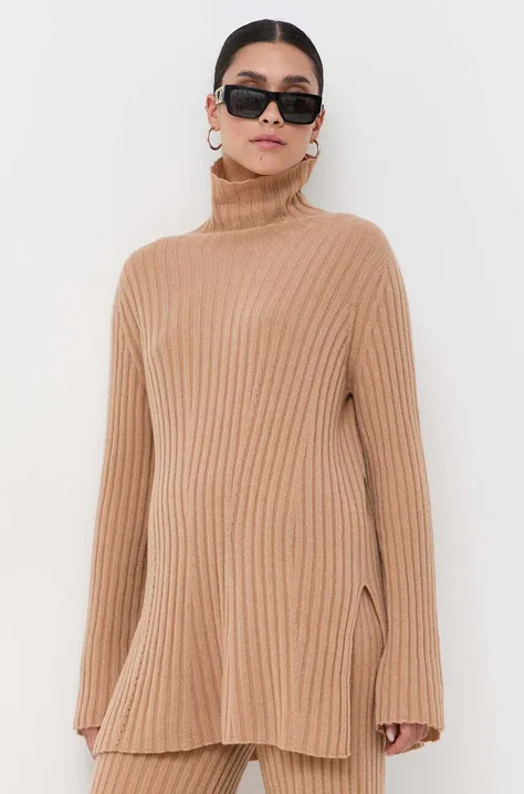 Twinset pulover de lana femei, culoarea bej, cu guler