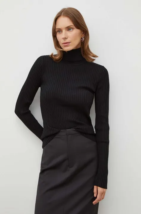 Herskind gyapjú pulóver könnyű, női, fekete, garbónyakú