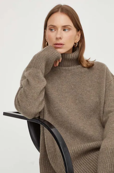 Кашмирен пуловер Herskind в кафяво с поло