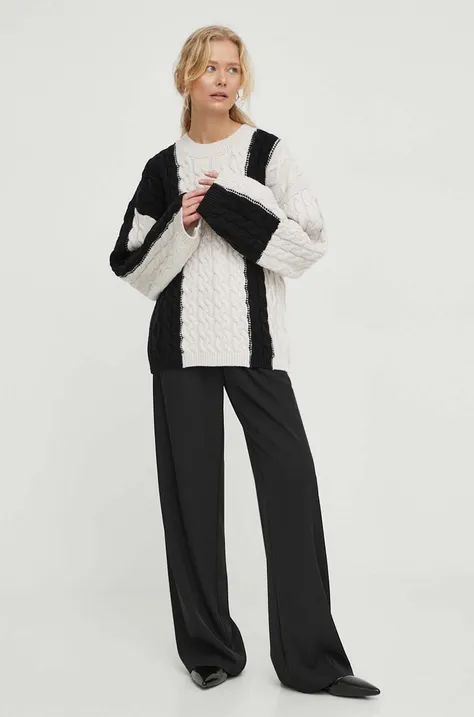 Herskind sweter wełniany damski kolor beżowy ciepły z półgolfem