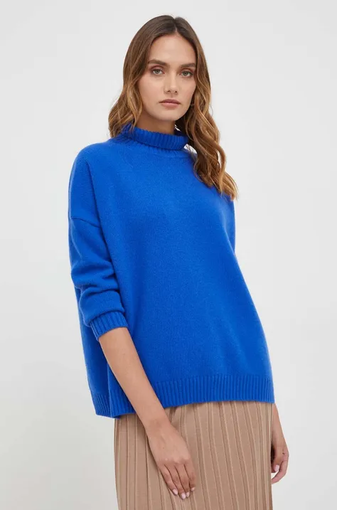 Weekend Max Mara sweter wełniany damski kolor niebieski z golfem
