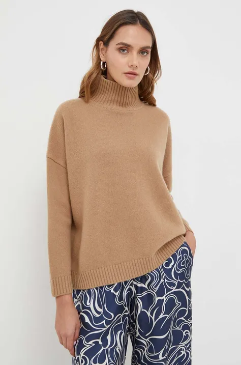 Vuneni pulover Weekend Max Mara za žene, boja: smeđa, s dolčevitom
