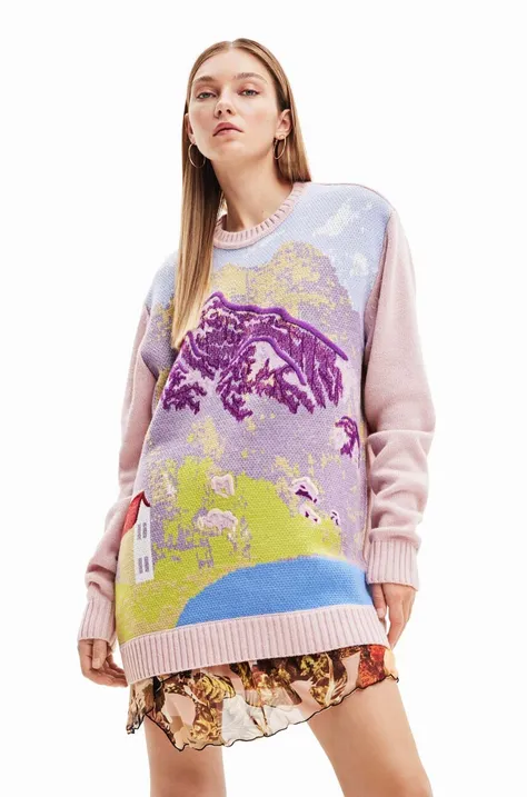 Desigual sweter z domieszką wełny x M. Christian Lacroix damski kolor różowy
