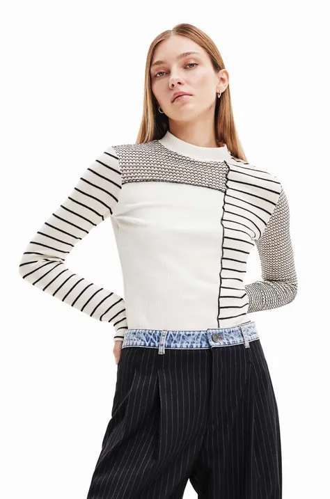 Desigual sweter damski kolor biały lekki z półgolfem