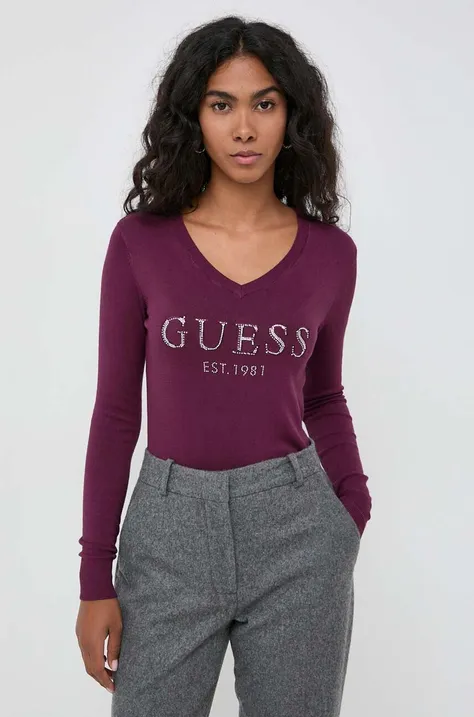 Pulover Guess za žene, boja: ljubičasta, lagani