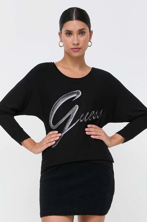 Guess sweter damski kolor czarny lekki