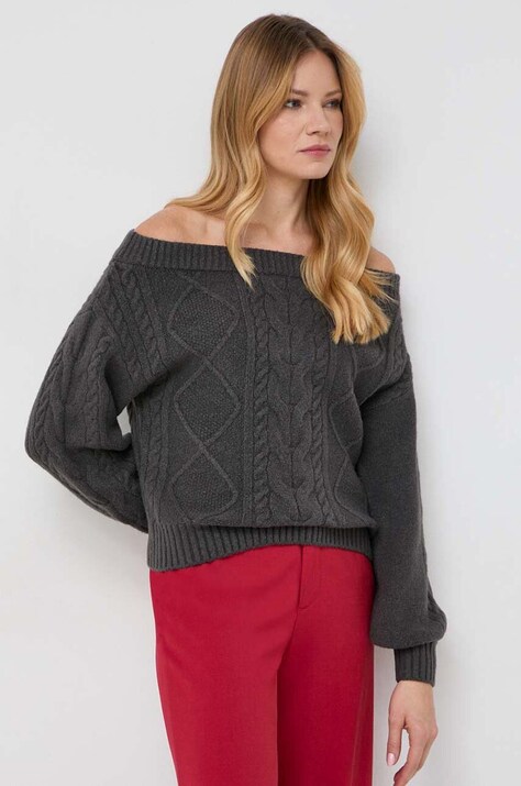 Guess pulover femei, culoarea gri, călduros