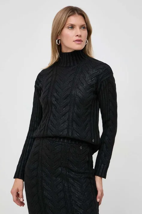 Guess sweter z domieszką wełny damski kolor czarny z półgolfem