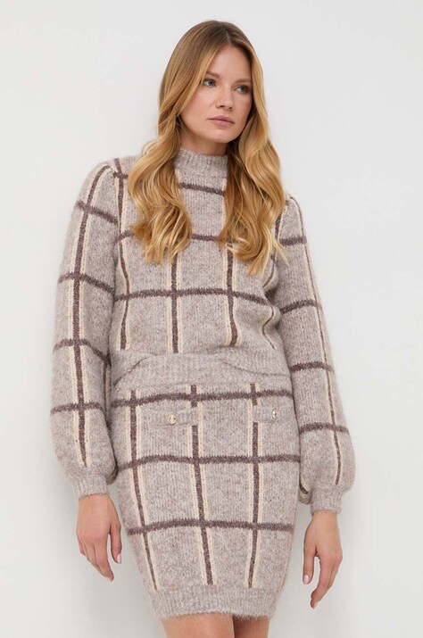Guess pulover din amestec de lana femei, culoarea maro, călduros