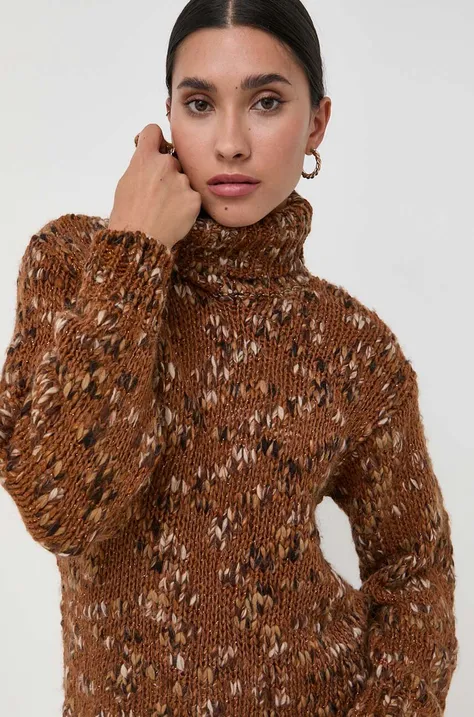Luisa Spagnoli sweter z domieszką wełny damski kolor brązowy ciepły z golfem
