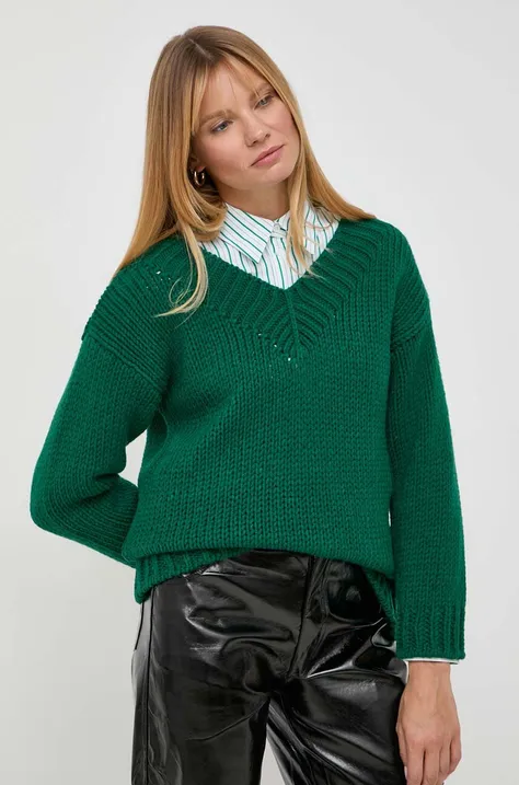 Luisa Spagnoli sweter wełniany damski kolor zielony ciepły