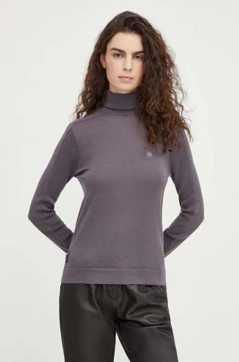 Шерстяной свитер G-Star Raw женский цвет фиолетовый лёгкий с гольфом