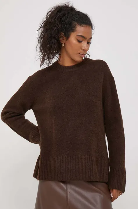 Pepe Jeans sweter z domieszką wełny damski kolor brązowy