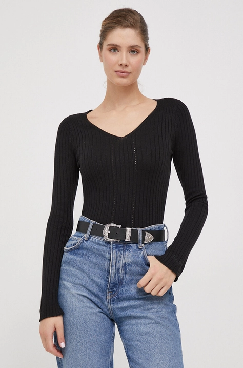 Pepe Jeans pulover din amestec de lana femei, culoarea negru, light